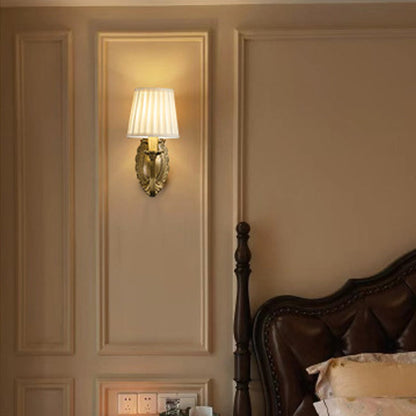 Curved Stripe Fabric Shade Brass 1/2 Light Wall Sconce Lamp