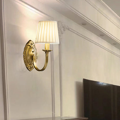 Curved Stripe Fabric Shade Brass 1/2 Light Wall Sconce Lamp