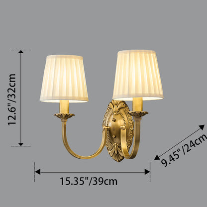 Curved Stripe Fabric Shade Brass 1/2 Light Wall Sconce Lamp