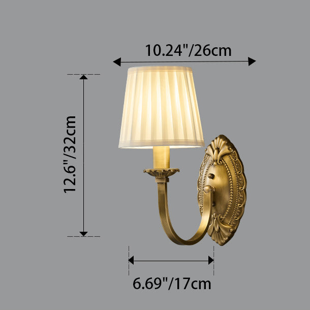 Curved Stripe Fabric Shade Brass 1/2 Light Wall Sconce Lamp