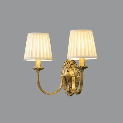 Curved Stripe Fabric Shade Brass 1/2 Light Wall Sconce Lamp