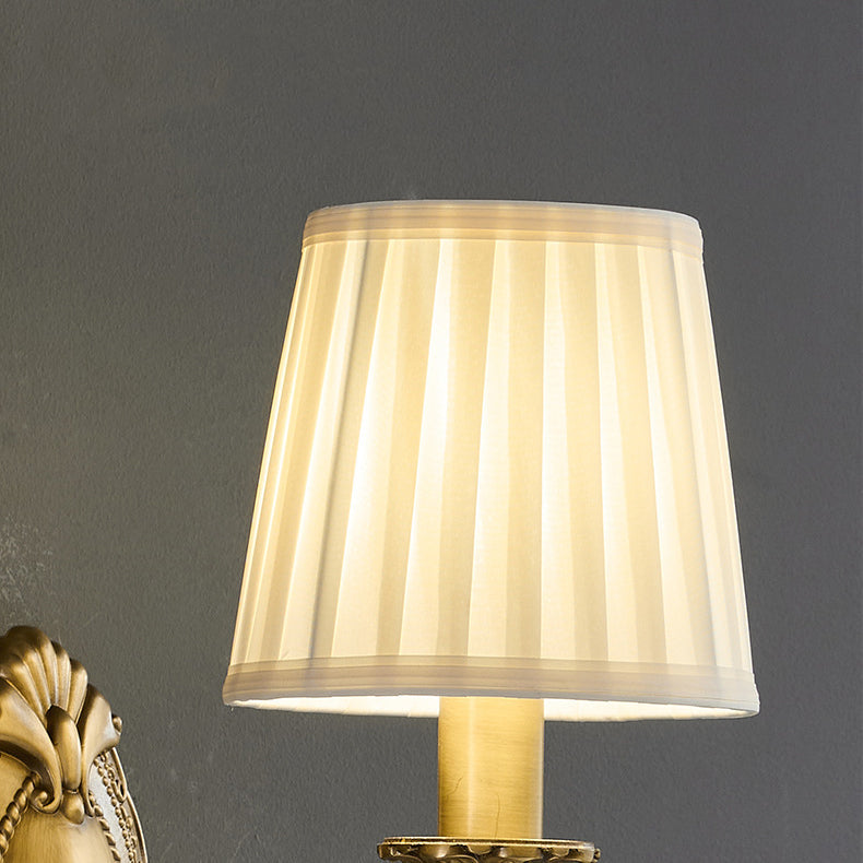 Curved Stripe Fabric Shade Brass 1/2 Light Wall Sconce Lamp