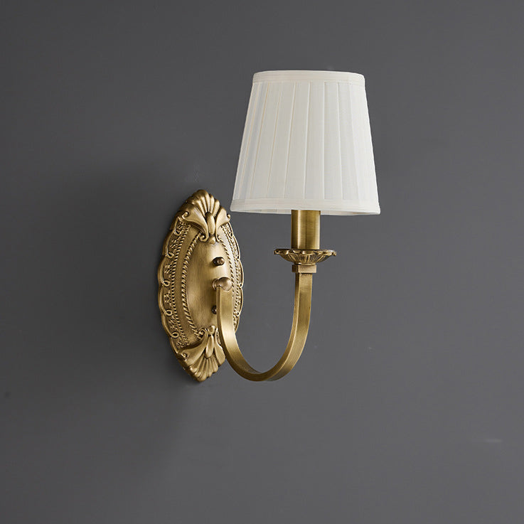Curved Stripe Fabric Shade Brass 1/2 Light Wall Sconce Lamp