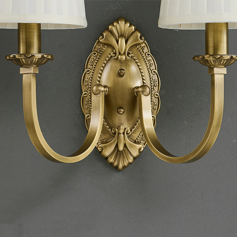 Curved Stripe Fabric Shade Brass 1/2 Light Wall Sconce Lamp