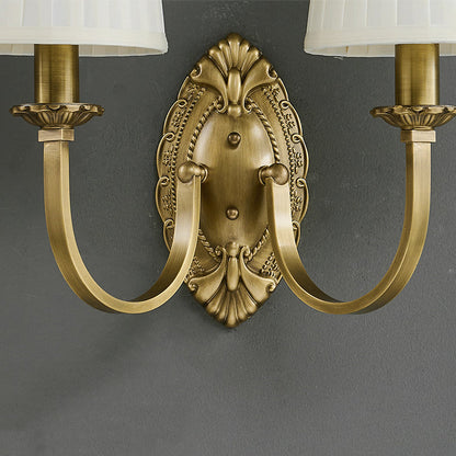 Curved Stripe Fabric Shade Brass 1/2 Light Wall Sconce Lamp