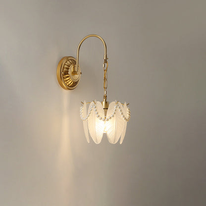 French Shape Glass Shade Iron 1-Light Wall Sconce Lamp