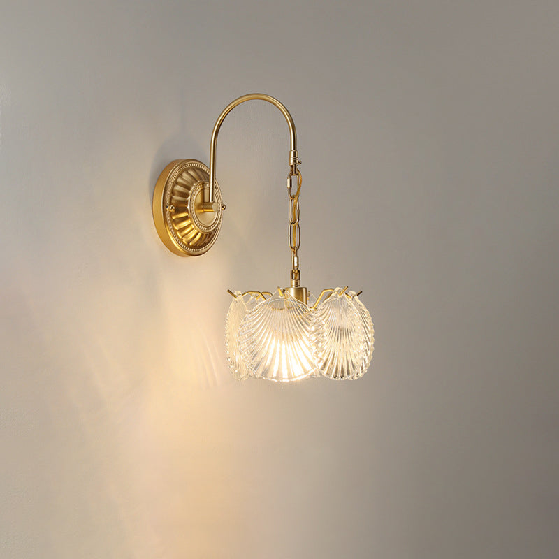 French Shape Glass Shade Iron 1-Light Wall Sconce Lamp