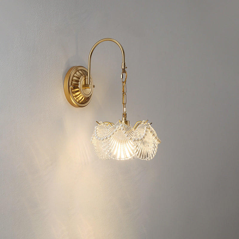 French Shape Glass Shade Iron 1-Light Wall Sconce Lamp