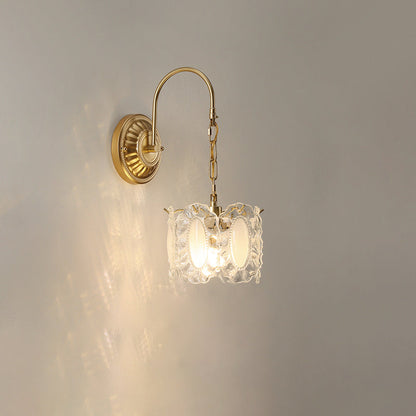 French Shape Glass Shade Iron 1-Light Wall Sconce Lamp