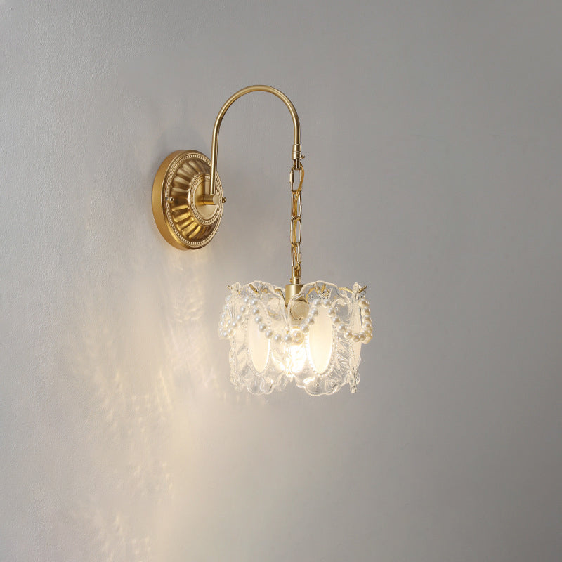 French Shape Glass Shade Iron 1-Light Wall Sconce Lamp