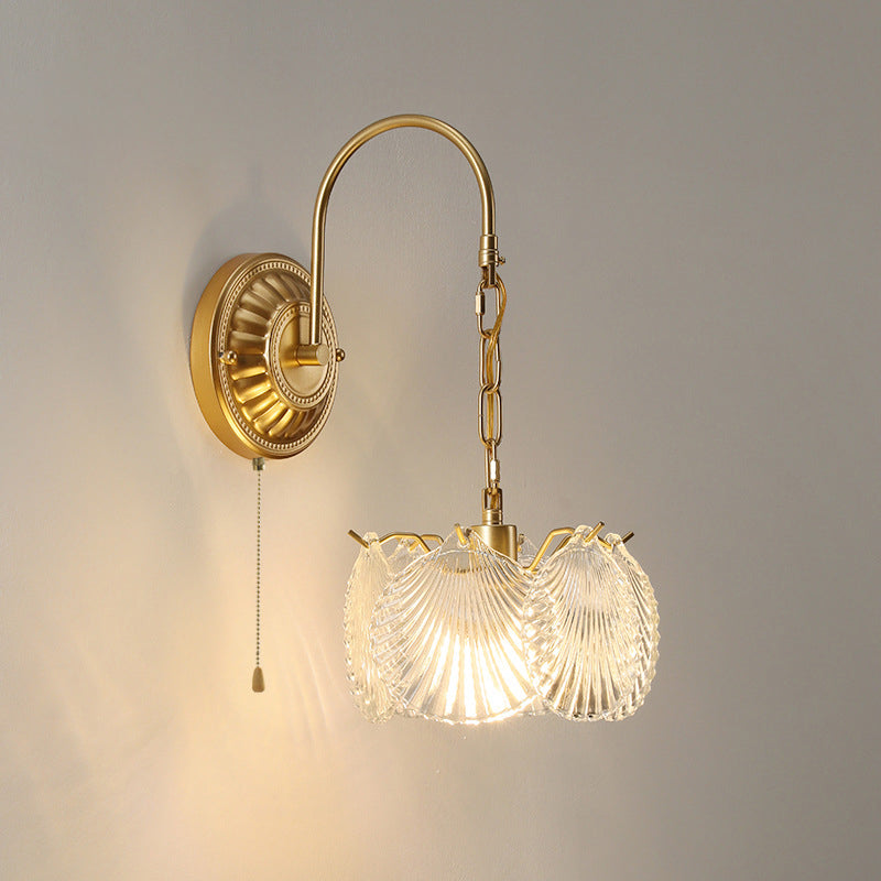 French Shape Glass Shade Iron 1-Light Wall Sconce Lamp