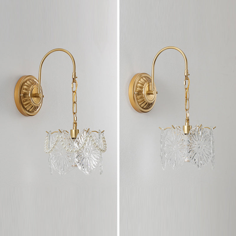 French Shape Glass Shade Iron 1-Light Wall Sconce Lamp