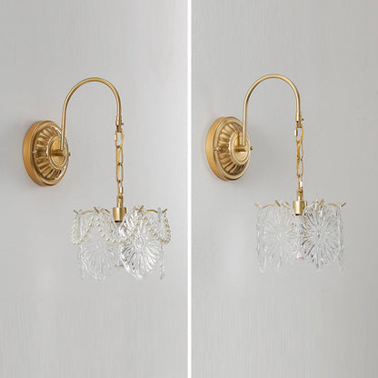 French Shape Glass Shade Iron 1-Light Wall Sconce Lamp