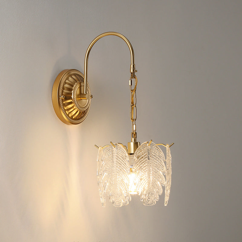 French Shape Glass Shade Iron 1-Light Wall Sconce Lamp