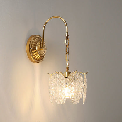 French Shape Glass Shade Iron 1-Light Wall Sconce Lamp