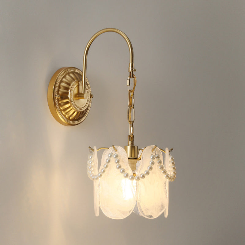 French Shape Glass Shade Iron 1-Light Wall Sconce Lamp
