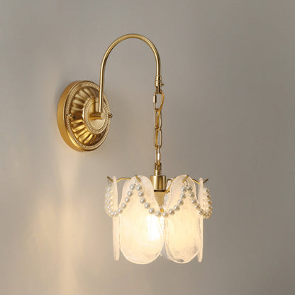 French Shape Glass Shade Iron 1-Light Wall Sconce Lamp
