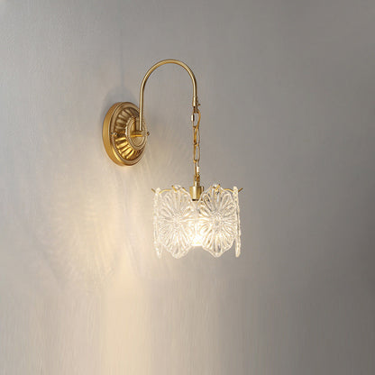 French Shape Glass Shade Iron 1-Light Wall Sconce Lamp