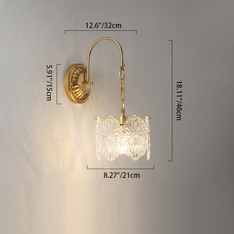 French Shape Glass Shade Iron 1-Light Wall Sconce Lamp