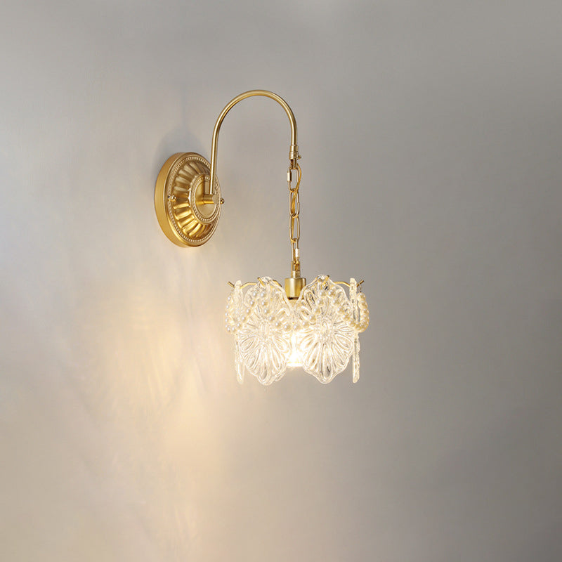 French Shape Glass Shade Iron 1-Light Wall Sconce Lamp