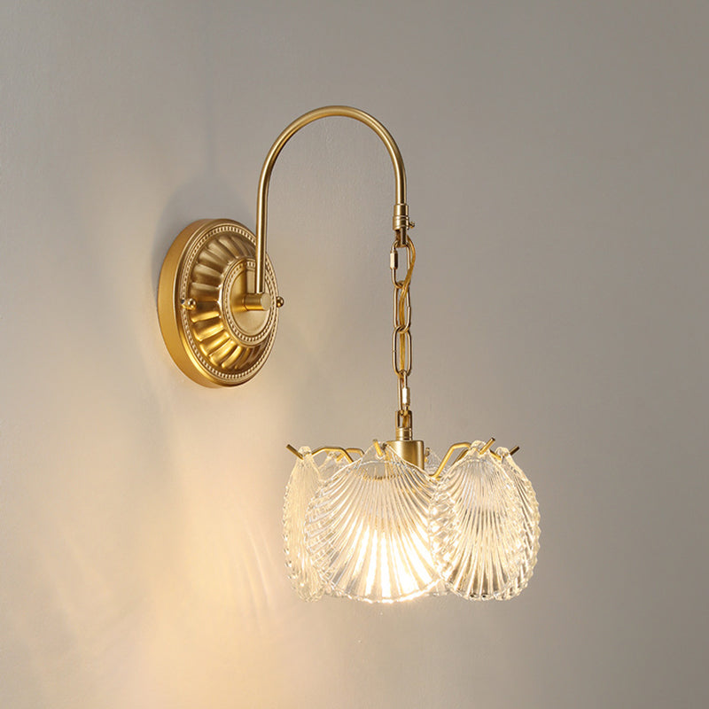 French Shape Glass Shade Iron 1-Light Wall Sconce Lamp