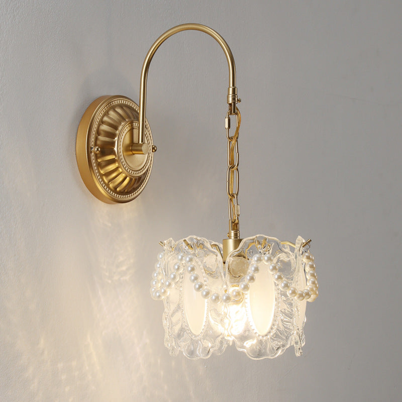 French Shape Glass Shade Iron 1-Light Wall Sconce Lamp