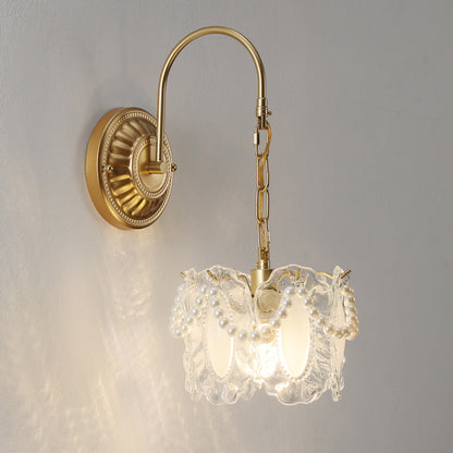 French Shape Glass Shade Iron 1-Light Wall Sconce Lamp