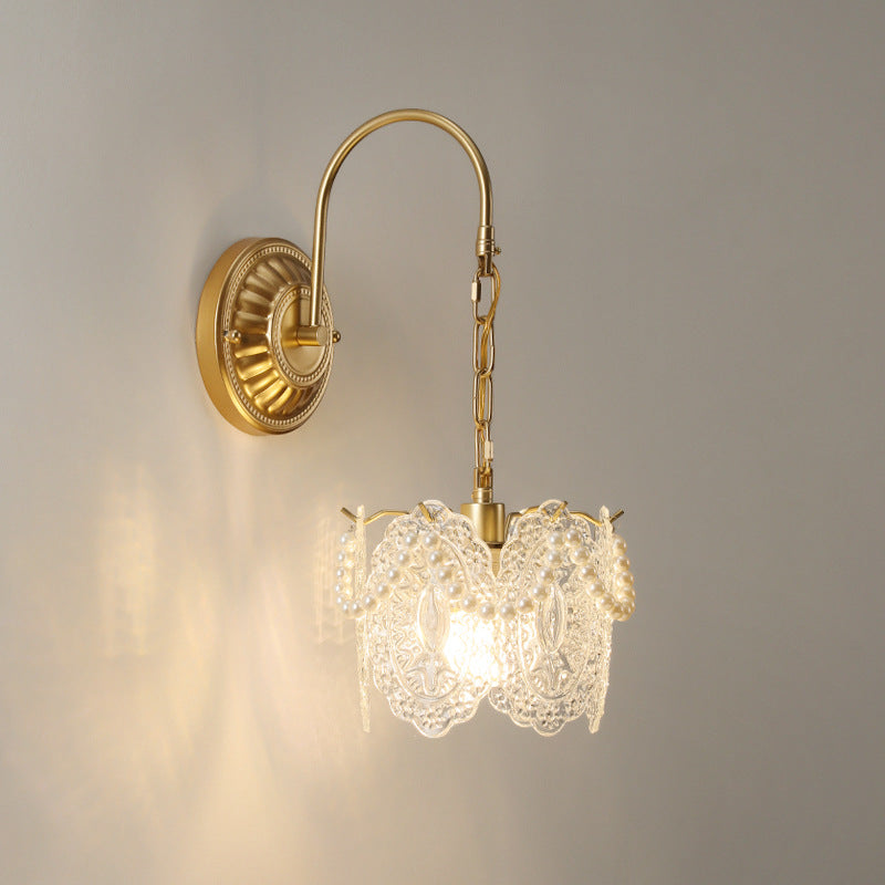 French Shape Glass Shade Iron 1-Light Wall Sconce Lamp