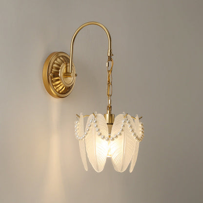 French Shape Glass Shade Iron 1-Light Wall Sconce Lamp