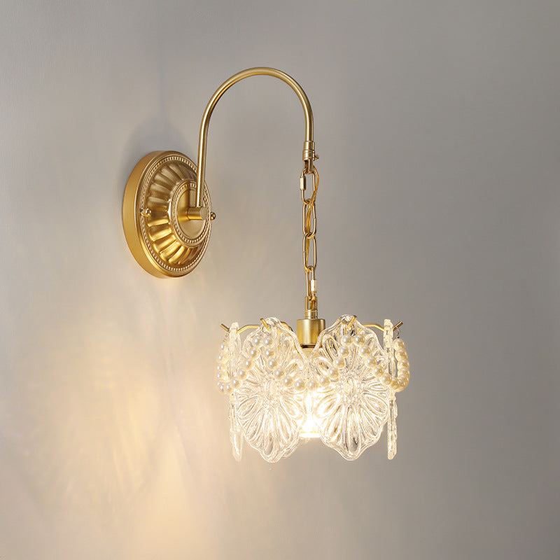 French Shape Glass Shade Iron 1-Light Wall Sconce Lamp