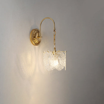 French Shape Glass Shade Iron 1-Light Wall Sconce Lamp
