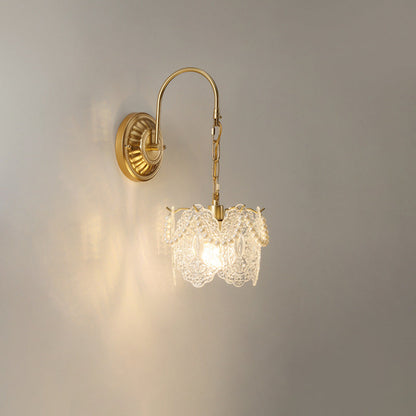 French Shape Glass Shade Iron 1-Light Wall Sconce Lamp