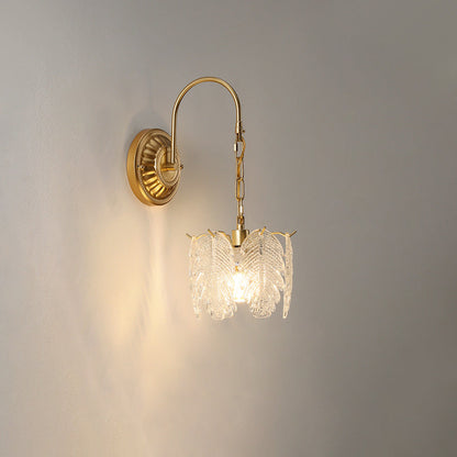 French Shape Glass Shade Iron 1-Light Wall Sconce Lamp