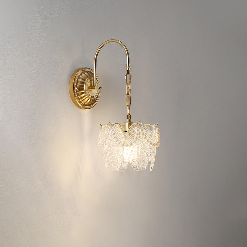 French Shape Glass Shade Iron 1-Light Wall Sconce Lamp