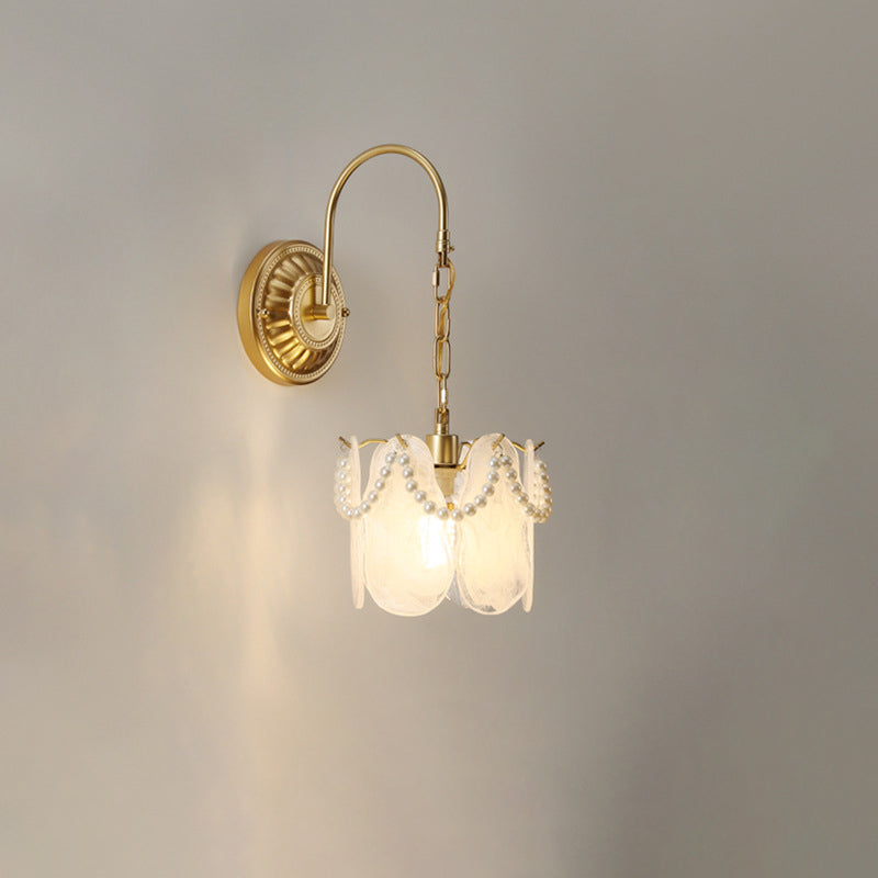 French Shape Glass Shade Iron 1-Light Wall Sconce Lamp