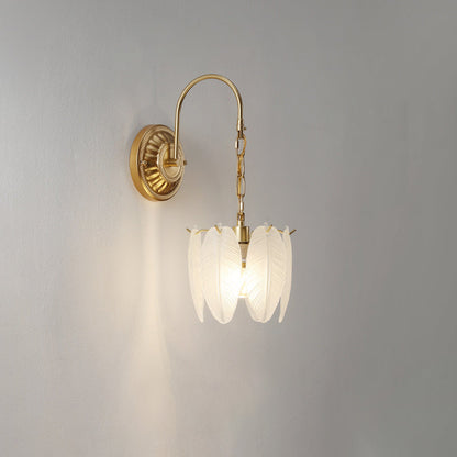 French Shape Glass Shade Iron 1-Light Wall Sconce Lamp