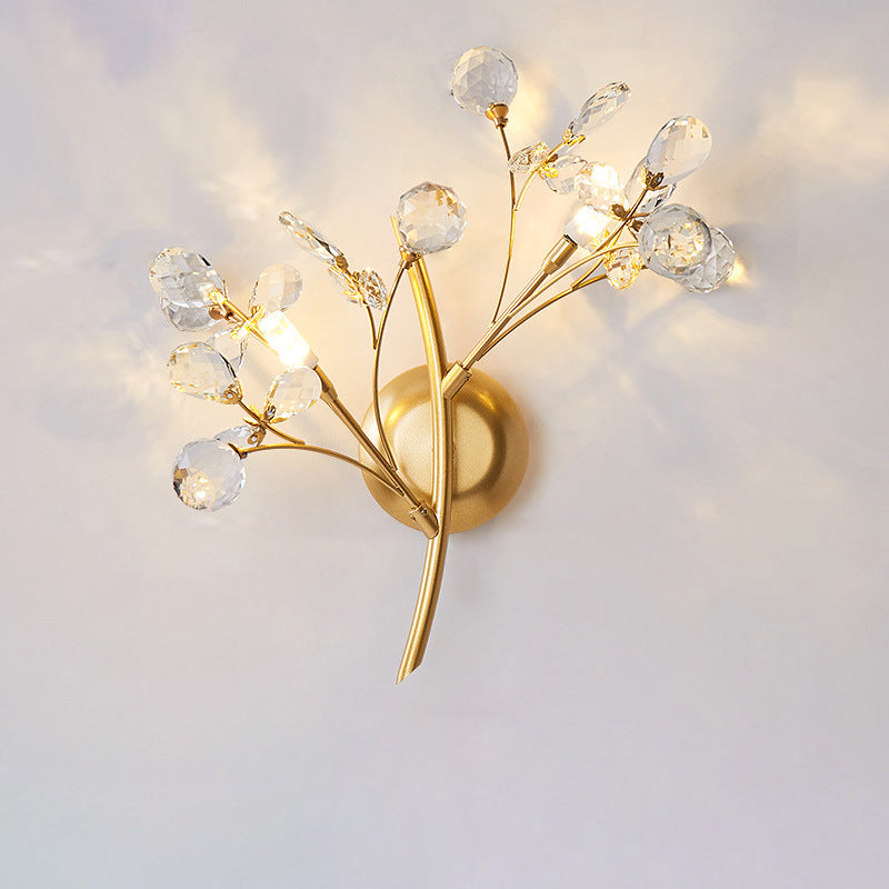 Tree Branch Iron Crystal Glass 2/3 Light Wall Sconce Lamp