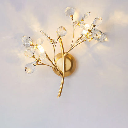 Tree Branch Iron Crystal Glass 2/3 Light Wall Sconce Lamp