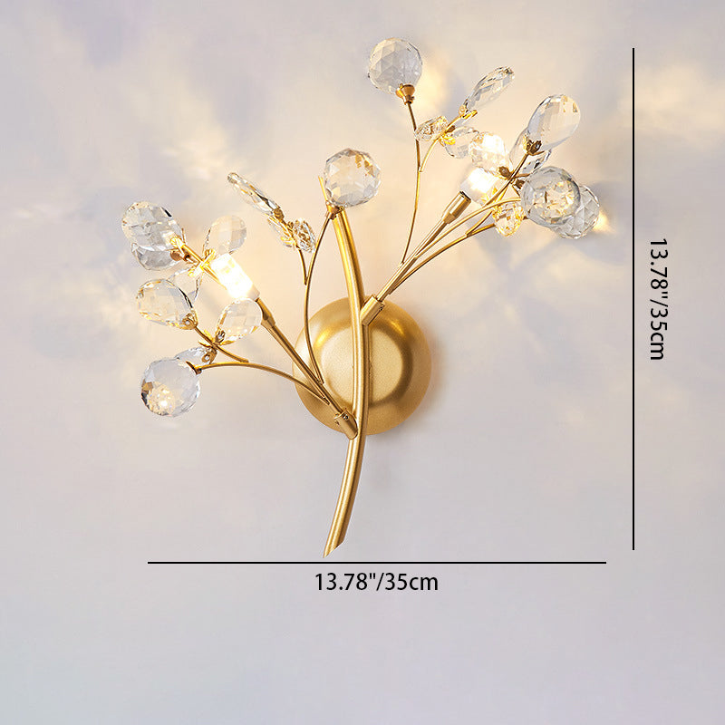 Tree Branch Iron Crystal Glass 2/3 Light Wall Sconce Lamp