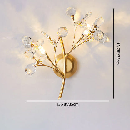 Tree Branch Iron Crystal Glass 2/3 Light Wall Sconce Lamp