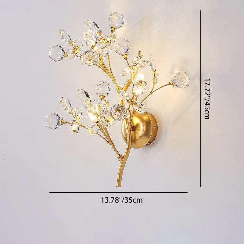 Tree Branch Iron Crystal Glass 2/3 Light Wall Sconce Lamp