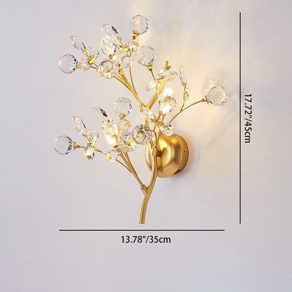 Tree Branch Iron Crystal Glass 2/3 Light Wall Sconce Lamp