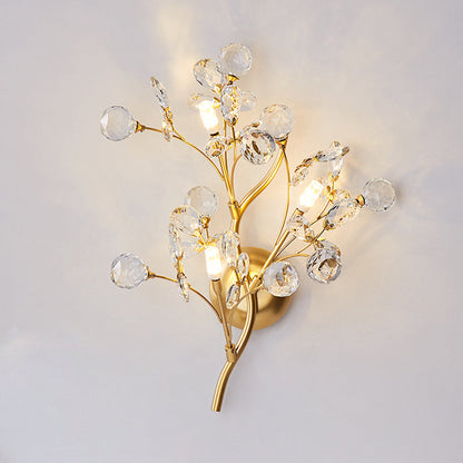 Tree Branch Iron Crystal Glass 2/3 Light Wall Sconce Lamp