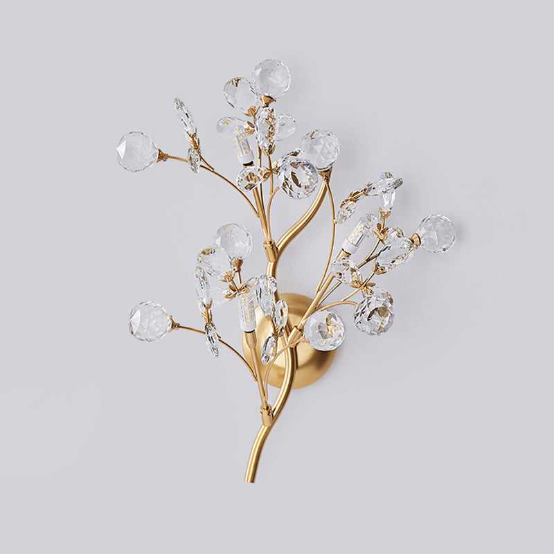 Tree Branch Iron Crystal Glass 2/3 Light Wall Sconce Lamp