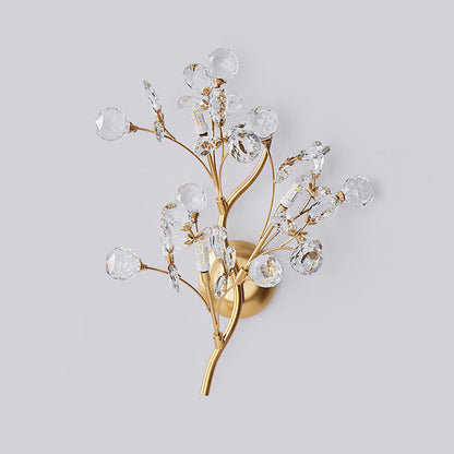Tree Branch Iron Crystal Glass 2/3 Light Wall Sconce Lamp