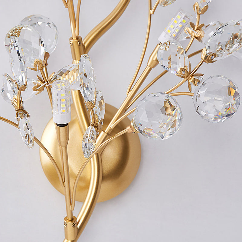 Tree Branch Iron Crystal Glass 2/3 Light Wall Sconce Lamp