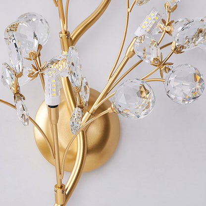Tree Branch Iron Crystal Glass 2/3 Light Wall Sconce Lamp