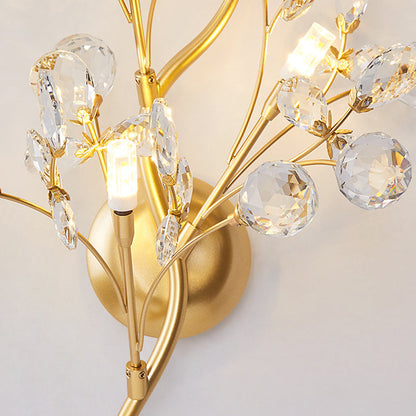 Tree Branch Iron Crystal Glass 2/3 Light Wall Sconce Lamp