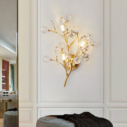 Tree Branch Iron Crystal Glass 2/3 Light Wall Sconce Lamp