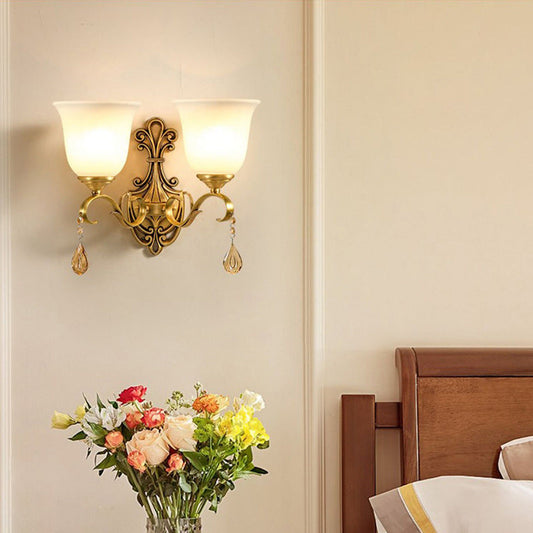 Curved Shape Brass Crystal Glass 1/2 Light Wall Sconce Lamp